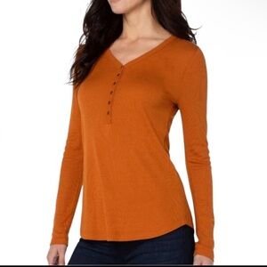 Liverpool Women's Burnt Orange Long‎ Sleeve Y2K Henley